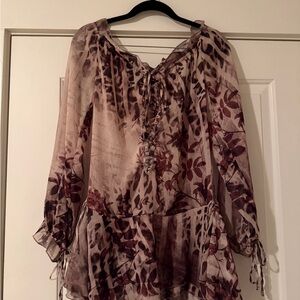 Jaded London Sheer Floral Blouse in Purple and Cream